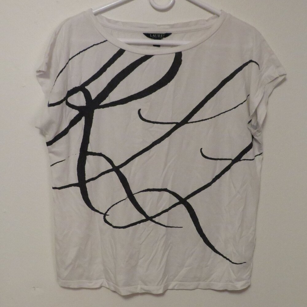 Lauren Ralph Lauren T-Shirt Short Sleeve White with Black Cursive Size L Women's